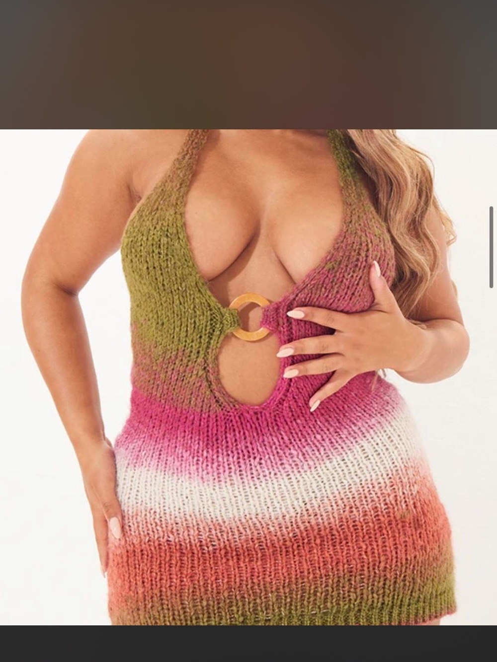PrettyLittleThing Olive Pink Ombre Halter Mini Dress